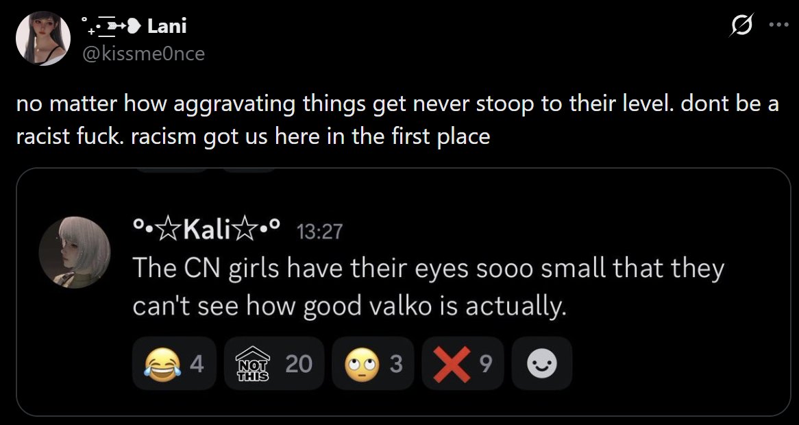 llllmm016's tweet photo. @pinkmaccha @bingus92585042 @xiayizhousswife @hxg_diluc The conflict got so big that some ppl think its okay to go out of topic and being racism, why it's so hard to understand? Two wrongs things didn't make it right but this phenomenon happened even in global. It still doesn't make it right to ignore the main problem https://t.co/N2pNGvwjdg