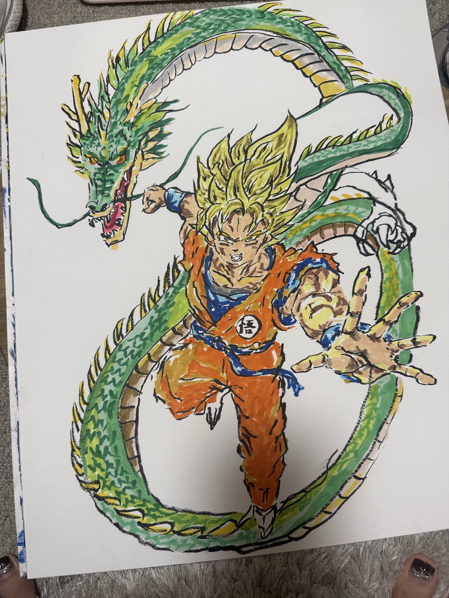 Suzu2024oct's tweet photo. 足で描いてる途中のドラゴンボールいい感じ☺️問題はどこに神龍の足を加えるか🧐 https://t.co/U99Gn3r5XT