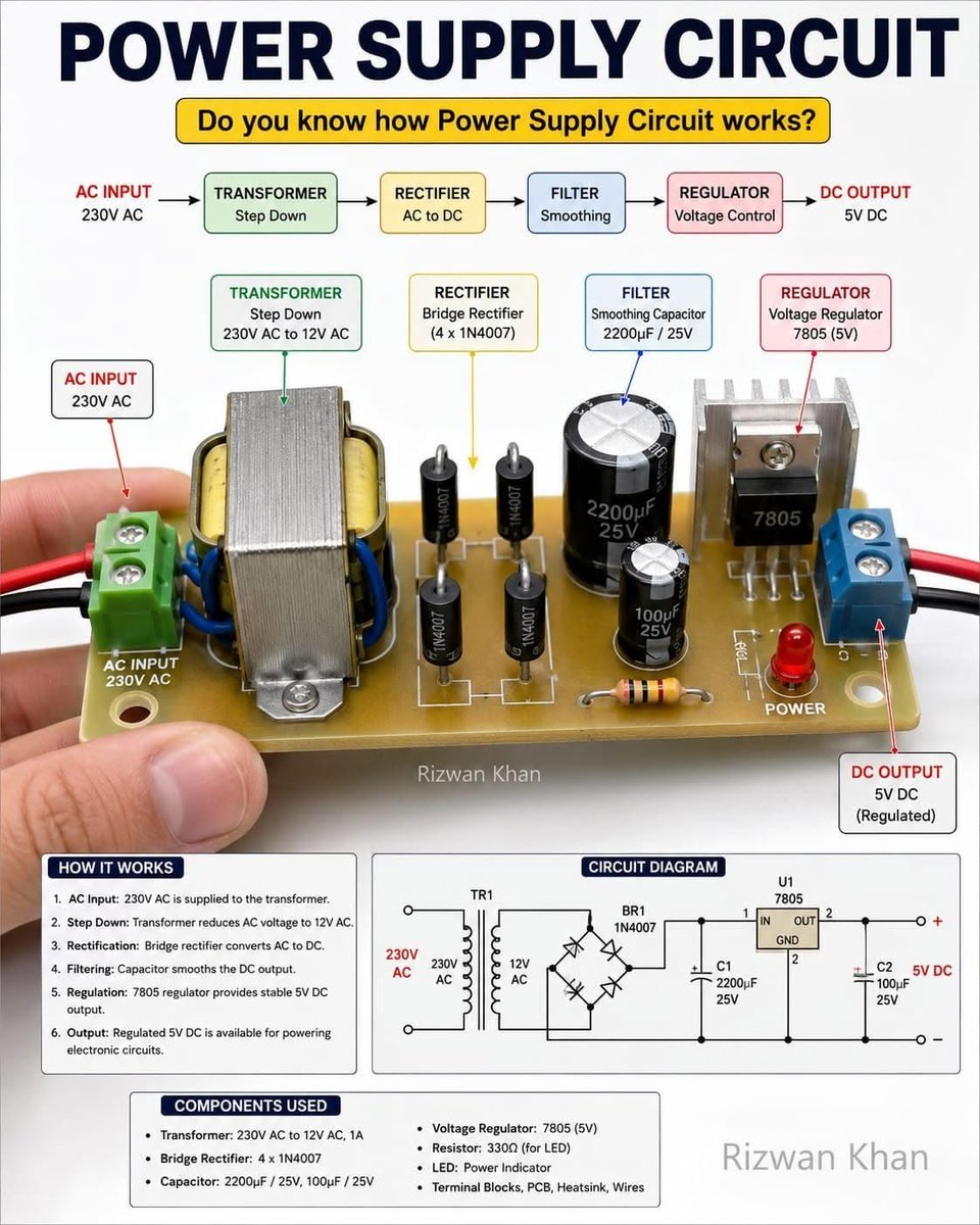 engrfix1's tweet photo. Power Supply Circuit https://t.co/YfCYpxWPu5