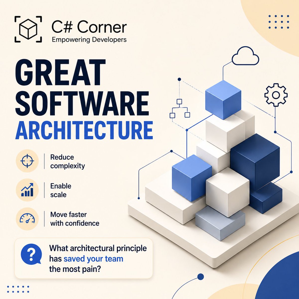 CsharpCorner's tweet photo. Great software architecture isn't about adding more layers.

It's about reducing complexity, enabling scale, and helping teams move faster with confidence.

Our latest piece explores practical architectural patterns that stand the test of time and rapid technological change.

What architectural principle has saved your team the most pain?

Explore for more!
https://t.co/Lz5zR22tR8

#SoftwareArchitecture #SystemDesign #Microservices #CloudComputing #DeveloperCommunity #Programming #TechLeadership #SoftwareEngineering #CSharp #DotNet #ArchitecturePatterns #TechInnovation
