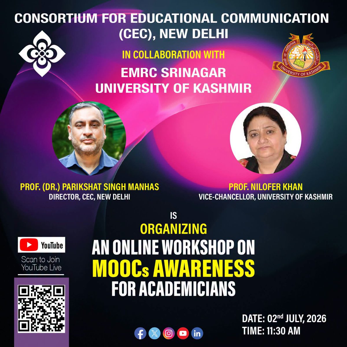 ParikshatManhas's tweet photo. Online Outreach Workshop on MOOCs Awareness #cec #ugc #hrd #moocs https://t.co/3G4DTkgrL5