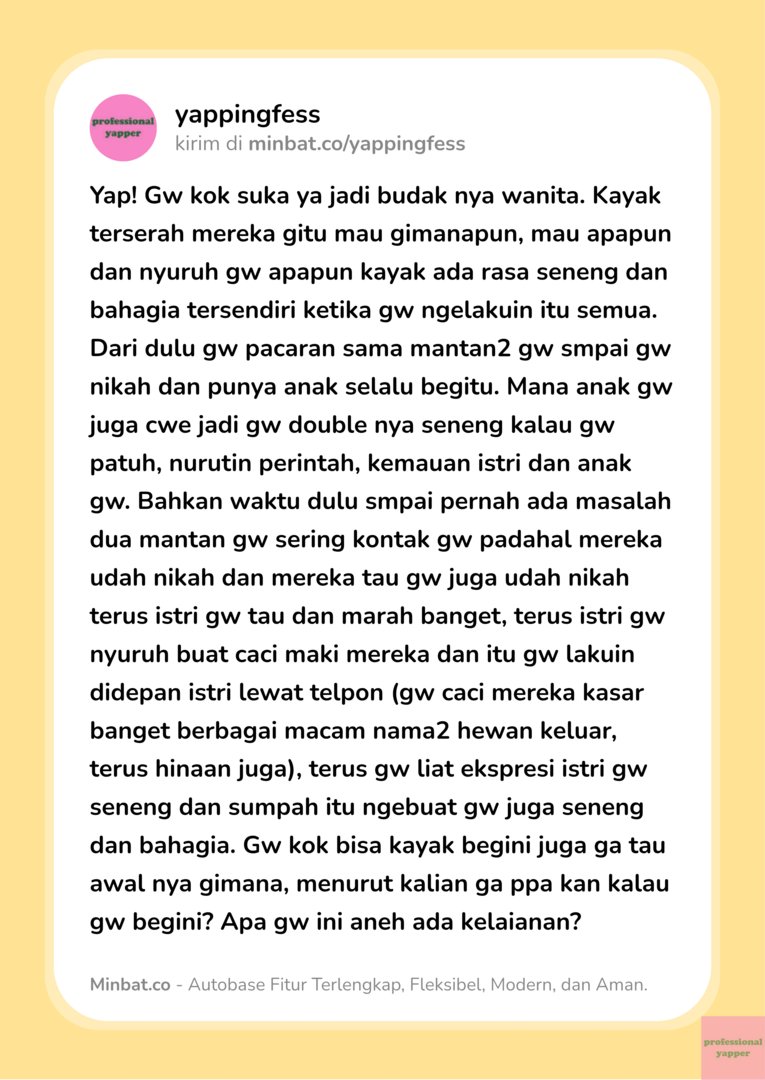 yappingfess's tweet photo. Yap! Gw bisa kayak begini juga ga tau awal nya gimana, menurut kalian ga papakan kalau gw begini? Apa gw ini aneh ada kelaianan? https://t.co/KZ7mfc8x7b