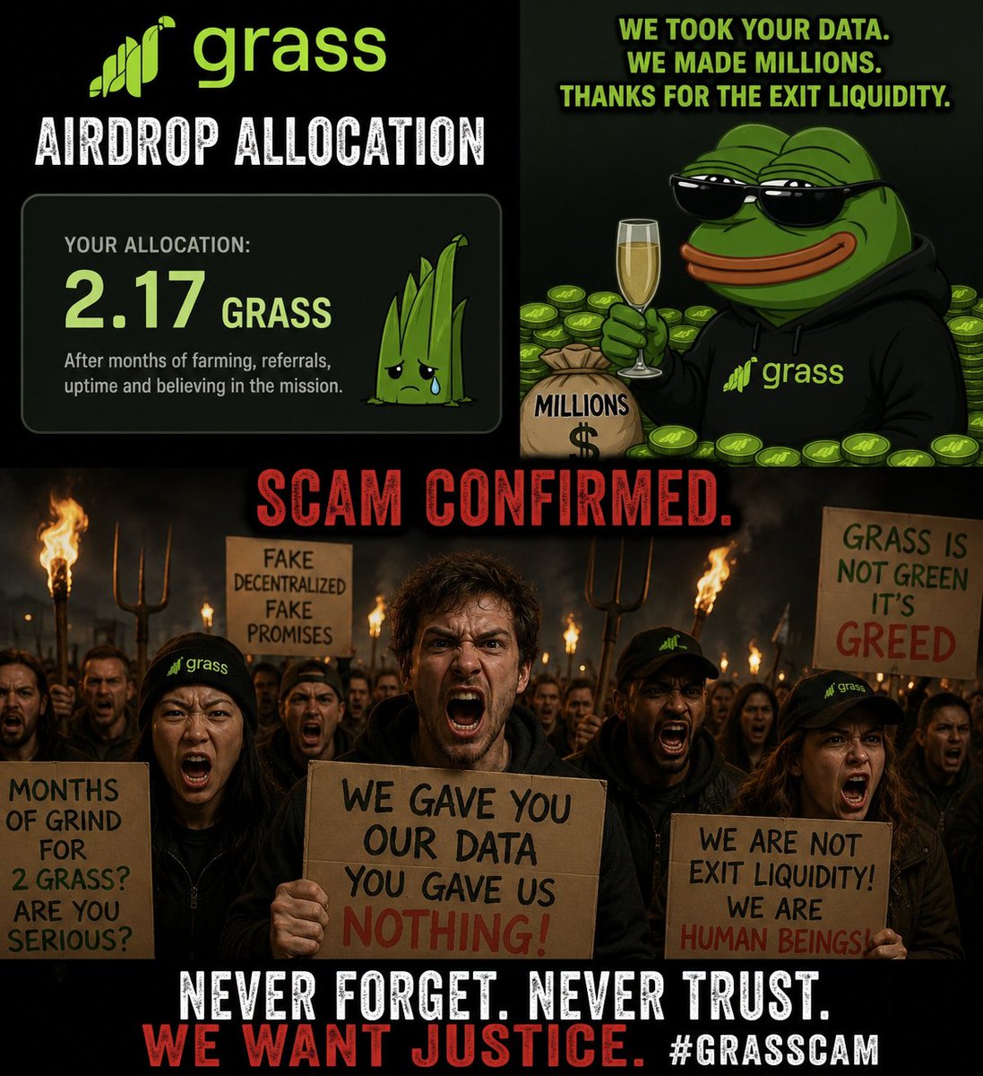 Vip_uzair's tweet photo. @grassfdn @grass Shame on you, Grass.

Years of mining referrals, uptime, and loyalty were rewarded with frustration instead of fairness. The community believed in the project, supported its growth, and expected transparency. Trust takes years to build and only moments to lose.

#Grass #Airdrop https://t.co/NQtFfN9T39