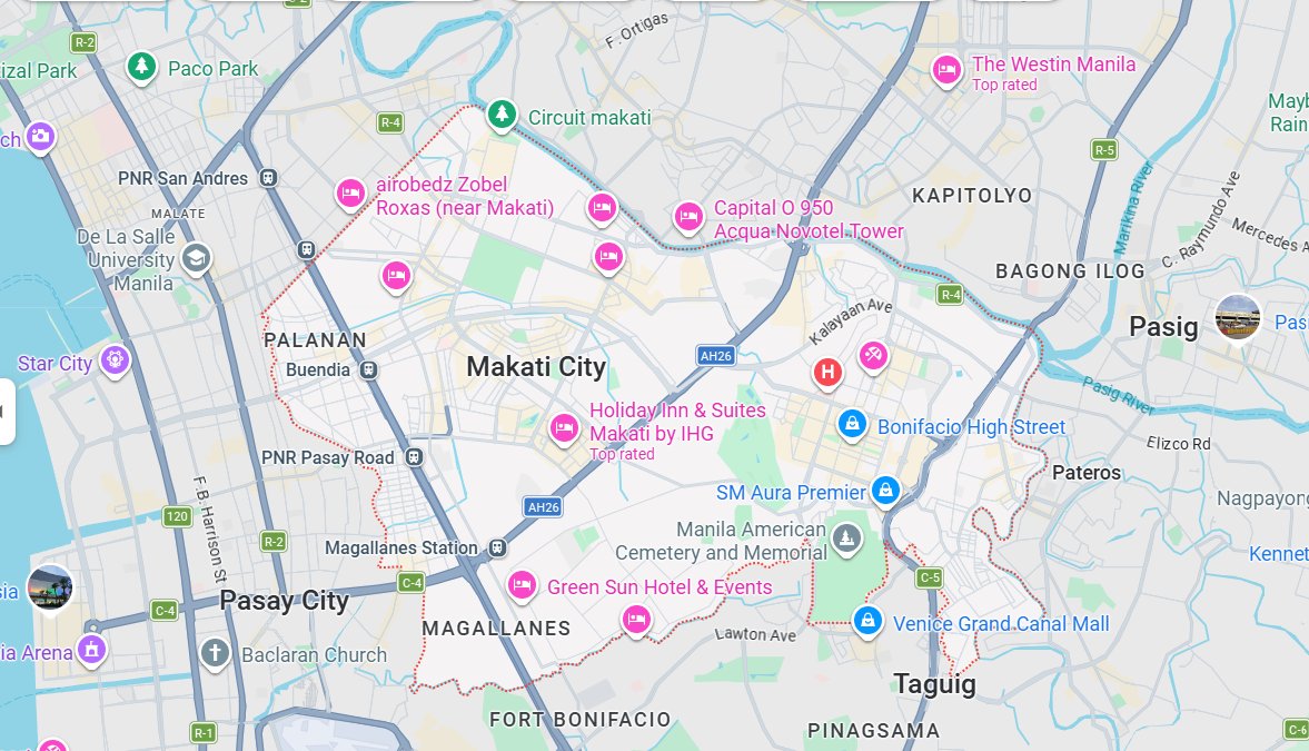 VJayWang's tweet photo. Hm... it appears Google Maps recognises House Binay's claims to the demesnes of BGC and Embos. https://t.co/3KSejaYS5n