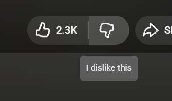 Solar_Sas's tweet photo. It seems YouTube removed dislike counts on the studio end. Not even the creator of the video can see the dislike count. This button is now officially completely useless. https://t.co/W4K3AH6beK
