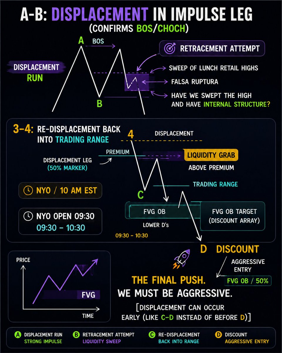 ScholarTrading's tweet photo. 🚨 DISPLACEMENT: The Move That Changes Everything

Most traders chase candles.

Smart traders wait for displacement.

📈 What is displacement?
✅ Strong impulsive move
✅ Confirms institutional participation
✅ Breaks market structure
✅ Creates high-probability opportunities https://t.co/9LQkSmh14G