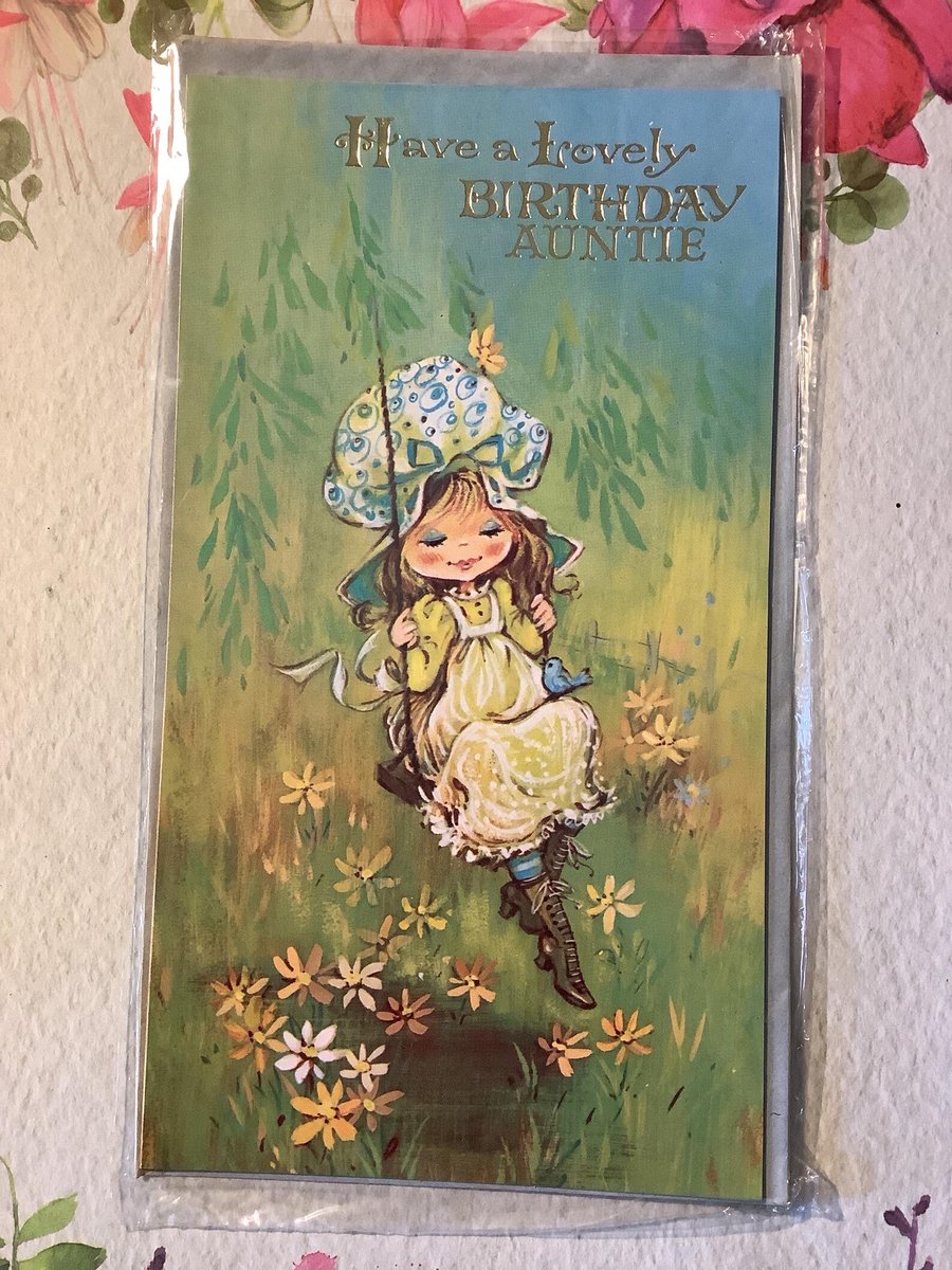 WatsonsVintage's tweet photo. ONLY ONE LEFT NOW! RARE Vintage circa 1970s 'Have a Lovely Birthday Auntie' Card - STUNNING Victoria Plum Style Girl &amp; Floral Design - Sweet Verse - Card To Keep https://t.co/VhojMulm37 via @Etsy #VintageCards #BirthdayCards #Auntie #VictoriaPlumStyle #70sArt #Retro #Kitsch https://t.co/KIBl9iSrH6