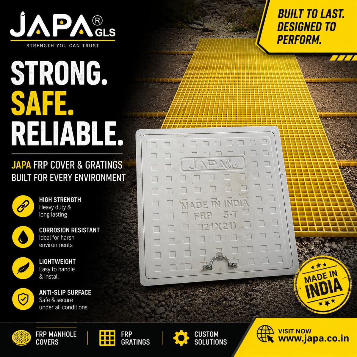 JAPAindustries's tweet photo. JAPA FRP Manhole Cover

JAPA FRP Manhole Covers are lightweight, corrosion-resistant, rust-proof, and engineered for long-lasting performance. Ideal for residential, commercial, and industrial applications, they provide superior durability with minimal maintenance. https://t.co/SWkhza2kuq