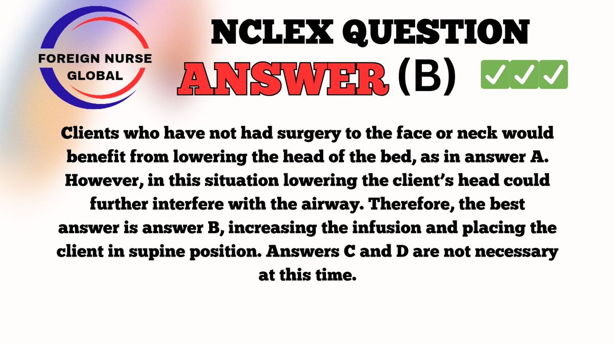 foreignnurseglb's tweet photo. NCLEX QUESTION ANSWER.....
KUDOS TO THOSE THAT GOT IT RIGHT.....
KEEP PRACTICING IF YOU DIDN'T GET IT RIGHT.....
 #FNG #foreignnurseglobal #nclexreview #nclexstudying #nclexsurepass #nclexmadeeasy #nclexpass #NCLEX #NCLEX_RN #nclexprep #nclextips #USRN #nclexpreparation https://t.co/NxqV2RGVOL