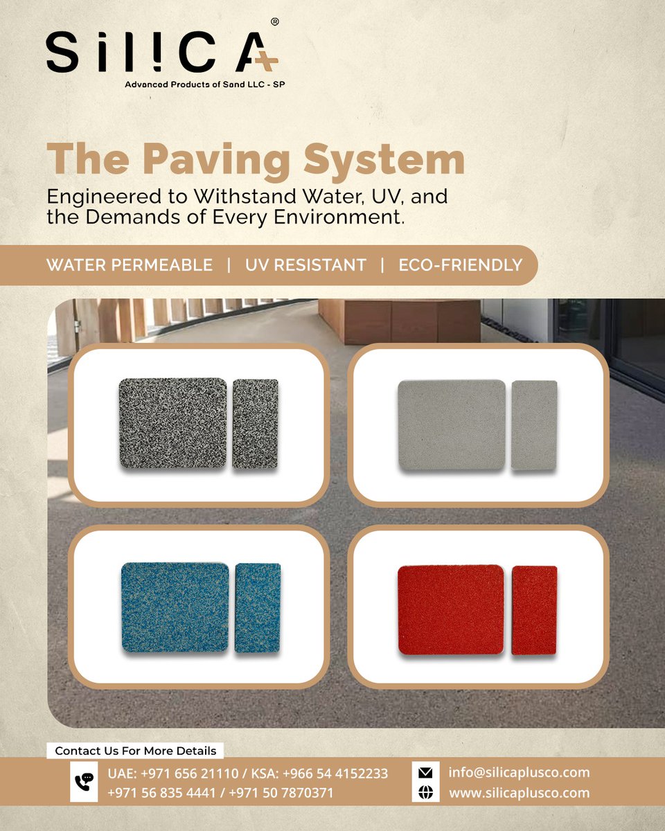 silica_plus's tweet photo. Smarter paving starts here.
Engineered for water drainage, UV protection, and environmental responsibility, SilicaPlus paving systems are built for modern landscapes.

Contact us!

Call: +971 656 21110, Mob. Nos.: UAE +971 56 835 4441, +97150 7870371; KSA: +966 54 4152233 
Visit: https://t.co/3GRUMnHVEw 
Email: info@silicaplusco.com

#silicasanduae #industrialmaterials #glassproduction #turfsand #filtrationsand #foundrysand #landscapingsolutions #customsandsupply #bulkmaterials #silicaplus #silicasandsupplier #silicasandsupplieruae #silicafloursupplier