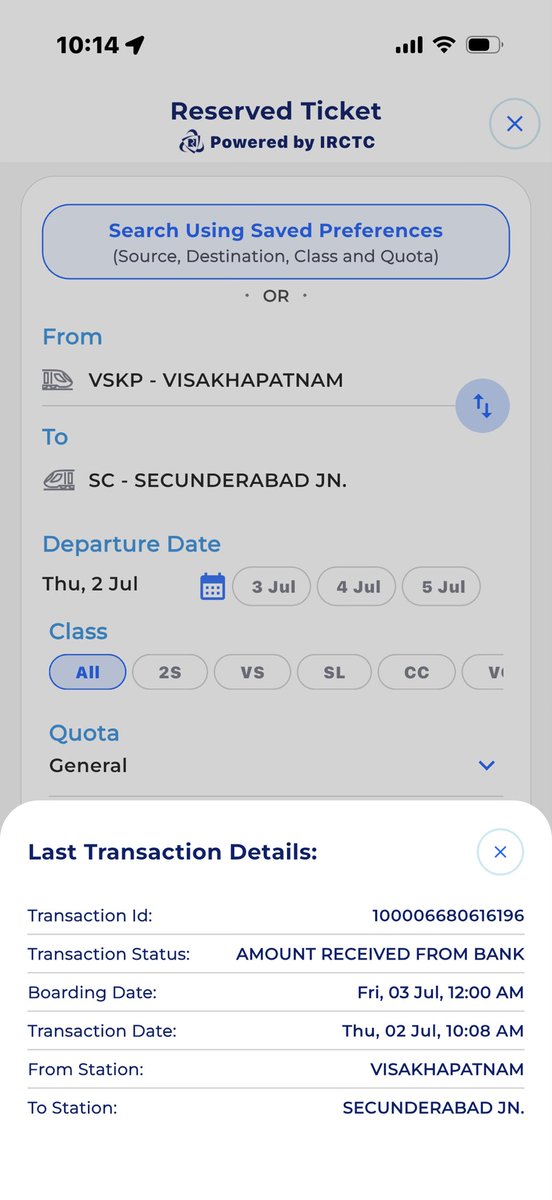 MokshKothari6's tweet photo. @IRCTCofficial I tried booking a Tatkal ticket through Rail One, the amount against the ticket got debited from my bank aswell however no ticket is being shown under My Bookings
What shall I do now? https://t.co/0athBcyNR9