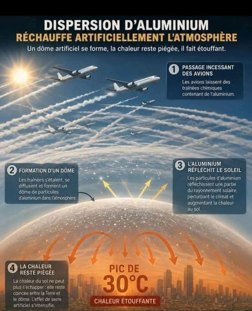 5gLinky's tweet photo. @silvano_trotta M. opposition contrôlée, vous voulez faire croire qu'un soleil qui brûle au point de faire cramer des plantes et une chaleur étouffante, y compris la nuit, c'est naturel ?
Cette chaleur n'est pas naturelle, c'est l'effet papillote résultant de la dispersion d'aluminium ! https://t.co/DnDSDEY8uf