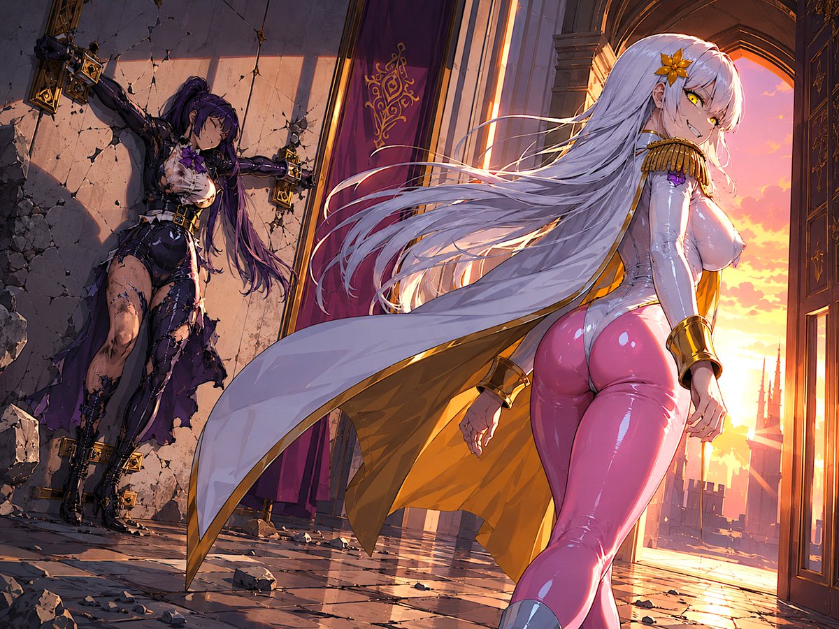 Tak_Fantasy's tweet photo. Duel of Ideologies: The Betrayal from Within.
セントロマノのスパイ、ミュリエルが牙を剥く。 
磔にされたエステラ。 
#AIart #AnimeArt #PrincessGreatMelee #AIイラスト #プリグレ #ファンタジー https://t.co/bvDMnipJ20