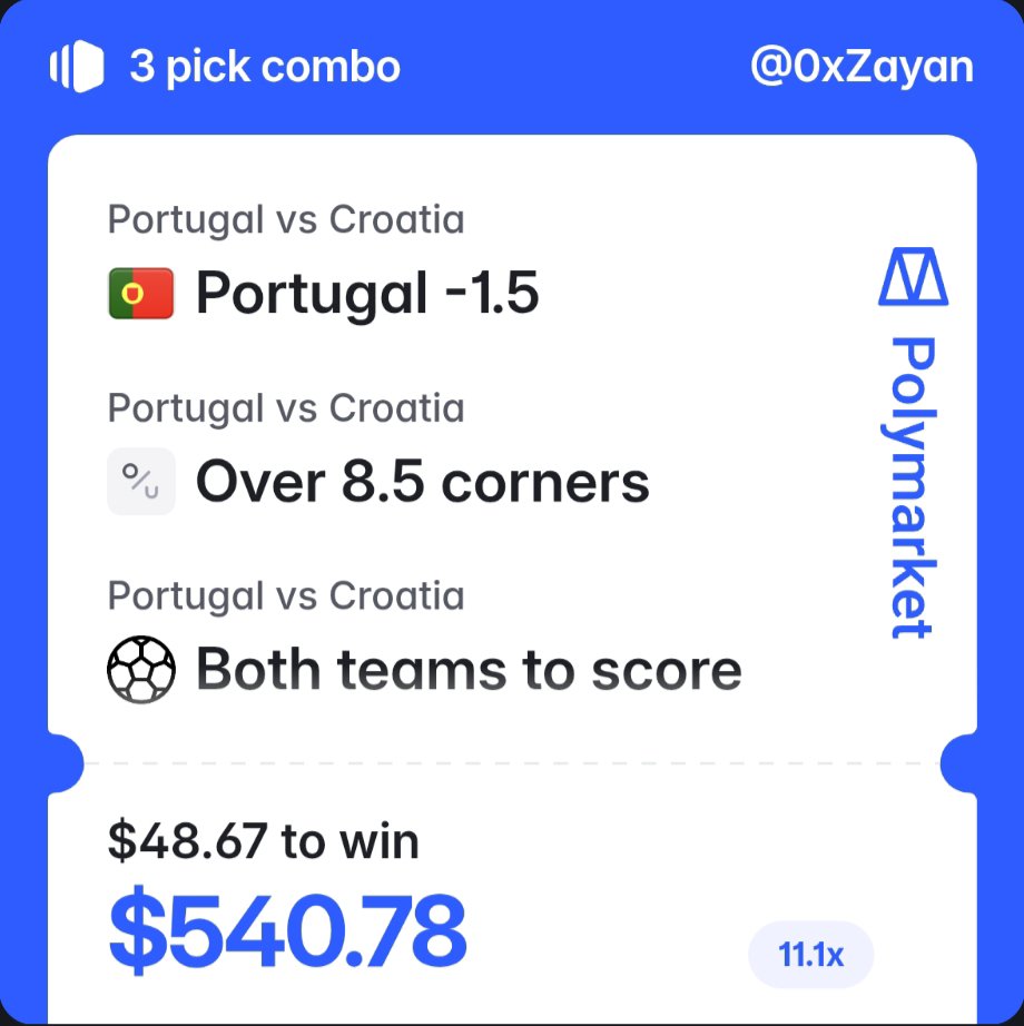 ZayanOnWeb3's tweet photo. I just built a combo on @Polymarket.

Trade against me: https://t.co/OHUXd2YuaX https://t.co/i9SfmwKOu1