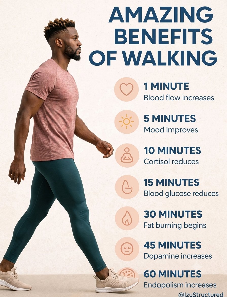 IzuStructured's tweet photo. 🚶 Just 30 minutes of walking daily can help: ✨ Improve heart health
✨ Reduce stress
✨ Boost mood
✨ Increase stamina
✨ Support weight management
💚 Your body loves movement—every step counts! 👣🔥

What is the biggest challenge stopping you from being consistent with your fitness goals? 🏋️‍♂️🔥