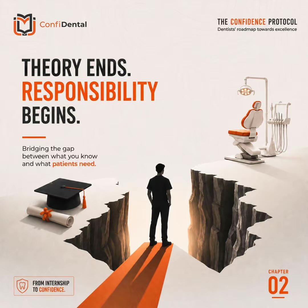 ConfiDentaledu's tweet photo. No one warns you about the silence.
The moment between finishing university

and sitting across from your first real patient ,
There’s a gap there.

And most interns feel it alone.
The gap isn’t a sign you’re not ready.

It’s a sign no one built the bridge for you.
Yet. https://t.co/WpYWMTaoMn