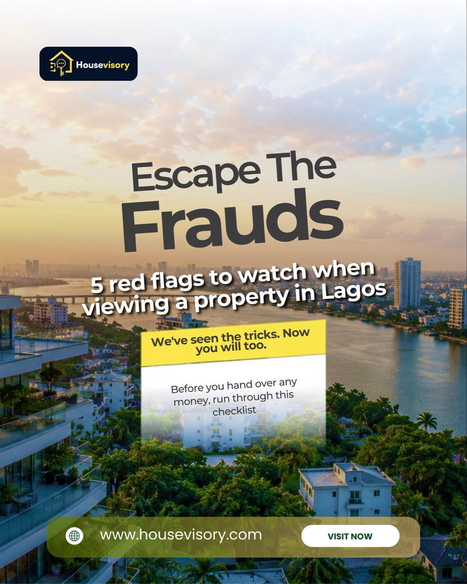 housevisory's tweet photo. Before you hand over any money, run through this checklist.
We’ve seen every trick in the Lagos rental market. Now you will too.

🚩 No tenancy agreement offered upfront
Any legitimate landlord or agent has paperwork ready. If they’re stalling on documentation, they’re stalling for a reason.