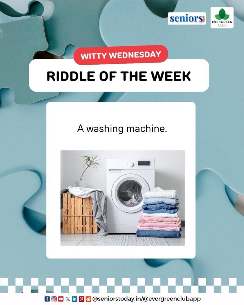 EvergreenClubIN's tweet photo. Spin cycle secrets. ๐Think you know the answer?
Drop your guess before you swipe!๐
#riddleoftheweek #riddles #fungames #gameoftheday #riddlechallenge #EvergreenClub #seniorstoday https://t.co/t81KYA03C8