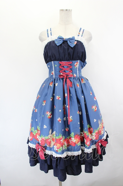 メタモルフォーゼ　日本製ストロベリーガーデンバッスルフリルジャンパースカート metamorphose / 【プラスサイズ】ストロベリーガーデンバッスルフリル