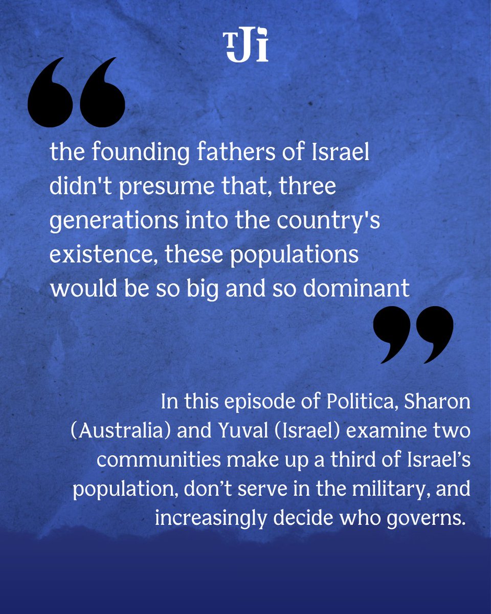 TJI_au's tweet photo. Two communities make up a third of Israel’s population, don’t serve in the military, and increasingly decide who governs. 
Listen to the latest episode of Politica Israel podcast https://t.co/MzPe0OPh4l https://t.co/VEoMGv7H76