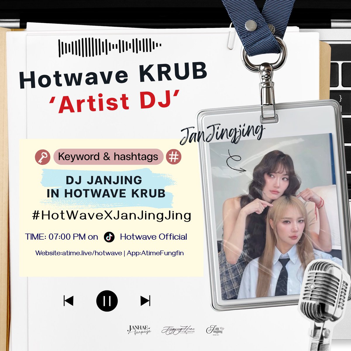 JanJingjing_TH's tweet photo. JanJingjing Update  ༘♡📢
#JanJingjingSchedule #JanJingjing

✿ รายการ Hotwave KRUB ‘Artist DJ’

START TREND 07:00 PM

🗓️ 02 JUL 2026 
⏰ 07:00 PM 
🔴 LIVE TikTok : Hotwave Official
Website : https://t.co/2b5SnHL4NB 
App : AtimeFungfin

🔑  DJ JANJING IN HOTWAVE KRUB
#️⃣  HotwaveKRUBxJanJingjing

🚫 Don't use KW & HT before the trend time 🚫