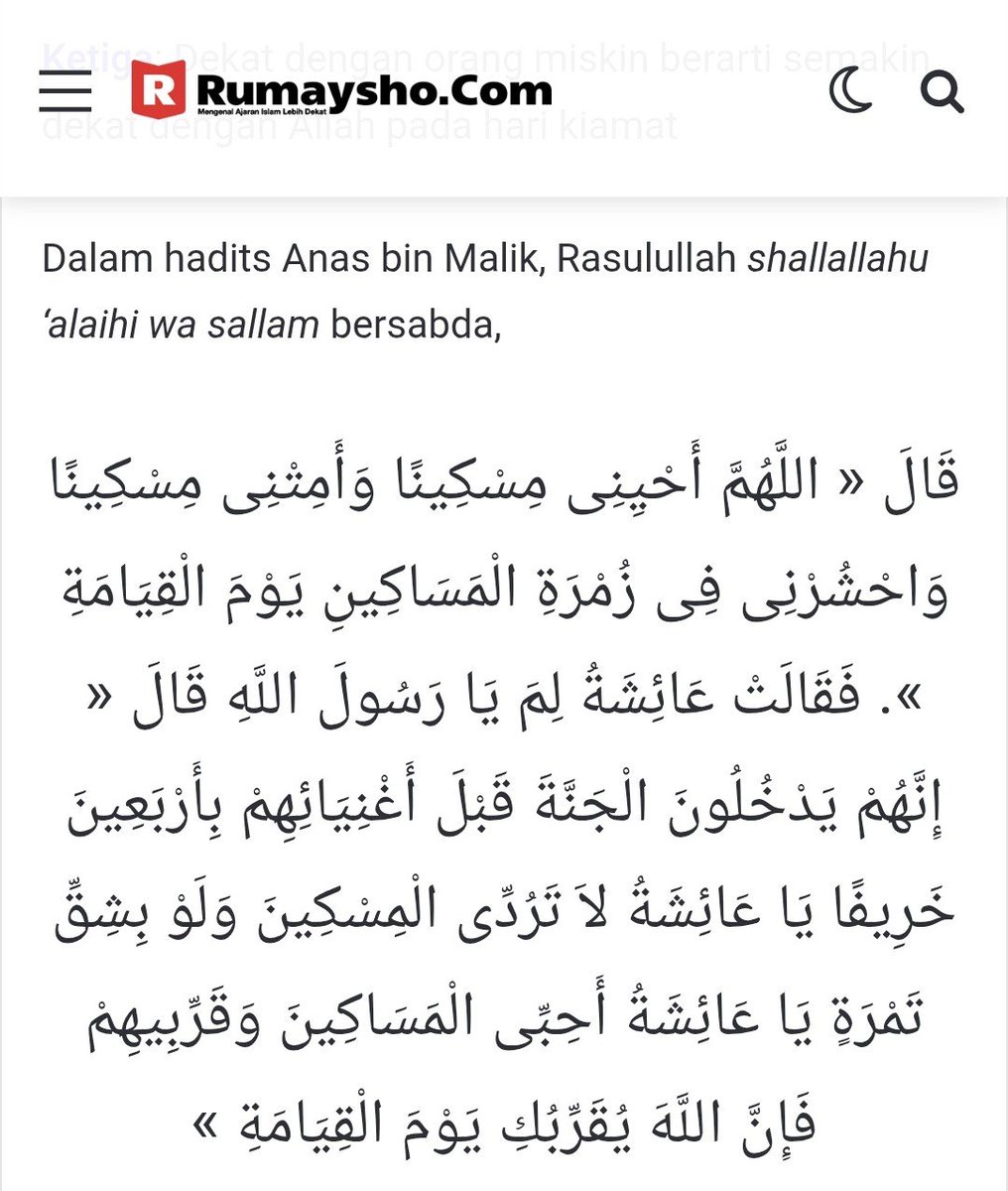 putridwishsw's tweet photo. Dibantah sama Rasulullah Shalallahu Alayhi Wassalam. Justru orang yang lebih membutuhkan secara ekonomi lebih ringan hisabnya daripada orang kaya. 

Heran. Mudah sekali meninggalkan ajaran Islam seperti hisab di hari akhir, istidraaj, dan hadits di bawah ini over an article 😑 https://t.co/mLNWWyk3PS