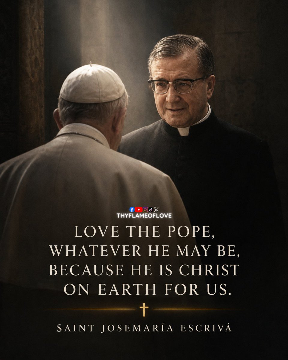 thyflameoflove's tweet photo. "Love the Pope, whatever he may be, because he is Christ on earth for us." 
- Saint Josemaría Escrivá

St. Josemaría Escrivá lived through wars, persecution, and enormous changes in the Church. He knew that popes, like all of us, are human. Yet he constantly reminded Catholics to love the Pope because of the office Christ entrusted to him. 

When he says the Pope is "Christ on earth for us," he does not mean the Pope is divine or incapable of sin. He means the Pope is Christ's visible representative, the successor of St. Peter, and the shepherd Christ gave His Church.

That is why loving the Pope is not about agreeing with every personal opinion or decision. It is about loving Christ enough to remain faithful to the authority He established. 

Throughout history, the saints corrected errors, prayed for popes, and called for holiness, but they never tried to replace the authority of Peter with their own.

This is why the recent actions of the SSPX are so serious. 

Consecrating bishops without papal approval is not simply a disagreement over tradition or the liturgy. It is a public rejection of the Pope's rightful authority over the episcopate and a wound to the visible unity of the Church. 

Authentic Catholic tradition has always been preserved in communion with Peter, never apart from him.

💬 If the saints believed loving Christ meant remaining united to the Pope even in difficult times, why do so many today believe that disobedience is the way to defend the Catholic faith?

May these words strengthen someone who wants to follow Christ with both truth and unity in His Church.