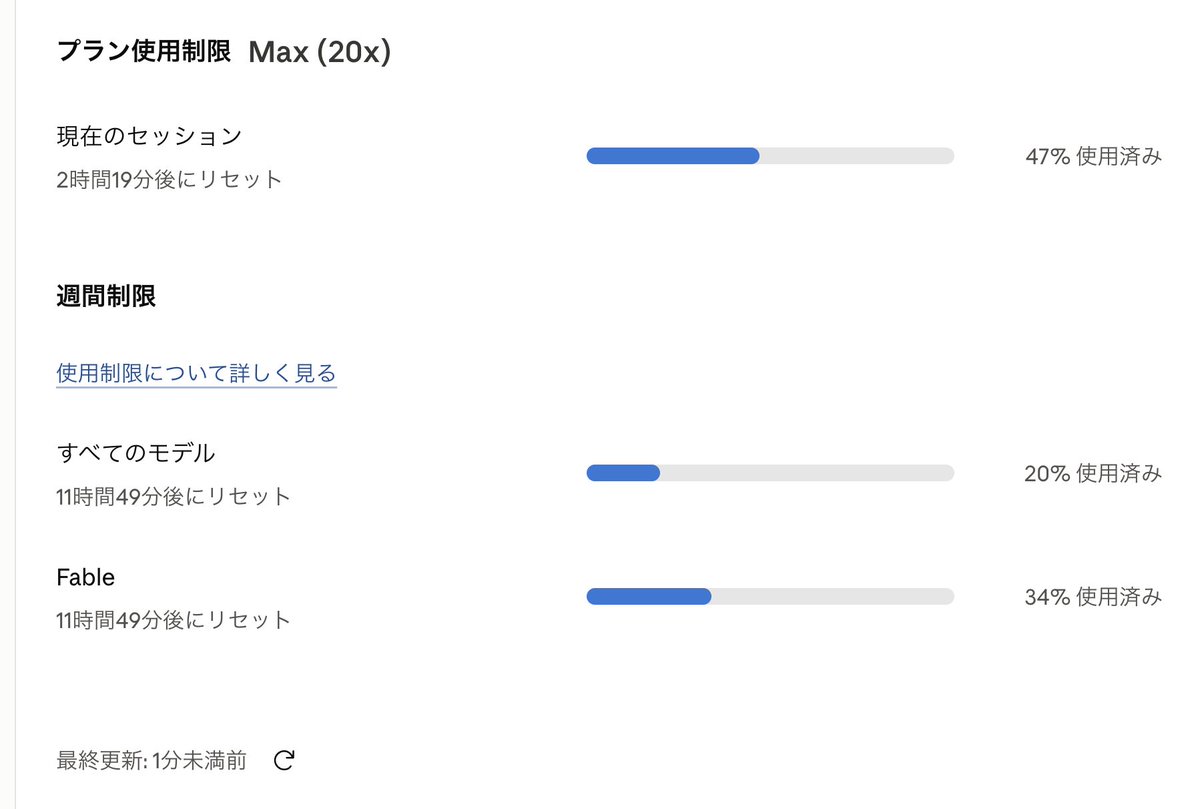 DEG_2020's tweet photo. 朝からFable 5でずっと作業しているんだけど全然トークン消費されない・・・
私のやっている作業低レベルすぎ！？ https://t.co/P1UXck01n1