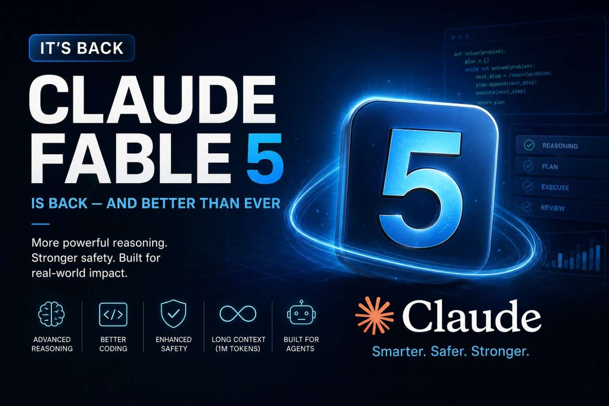krtarunsingh's tweet photo. Claude Fable 5 is back — and this feels bigger than just another AI model update.

Its return shows where frontier AI is heading: stronger reasoning, better coding support, deeper agentic workflows, and more serious conversations.

Read here: https://t.co/YiAeg3mqse https://t.co/EkzgLkCB0M