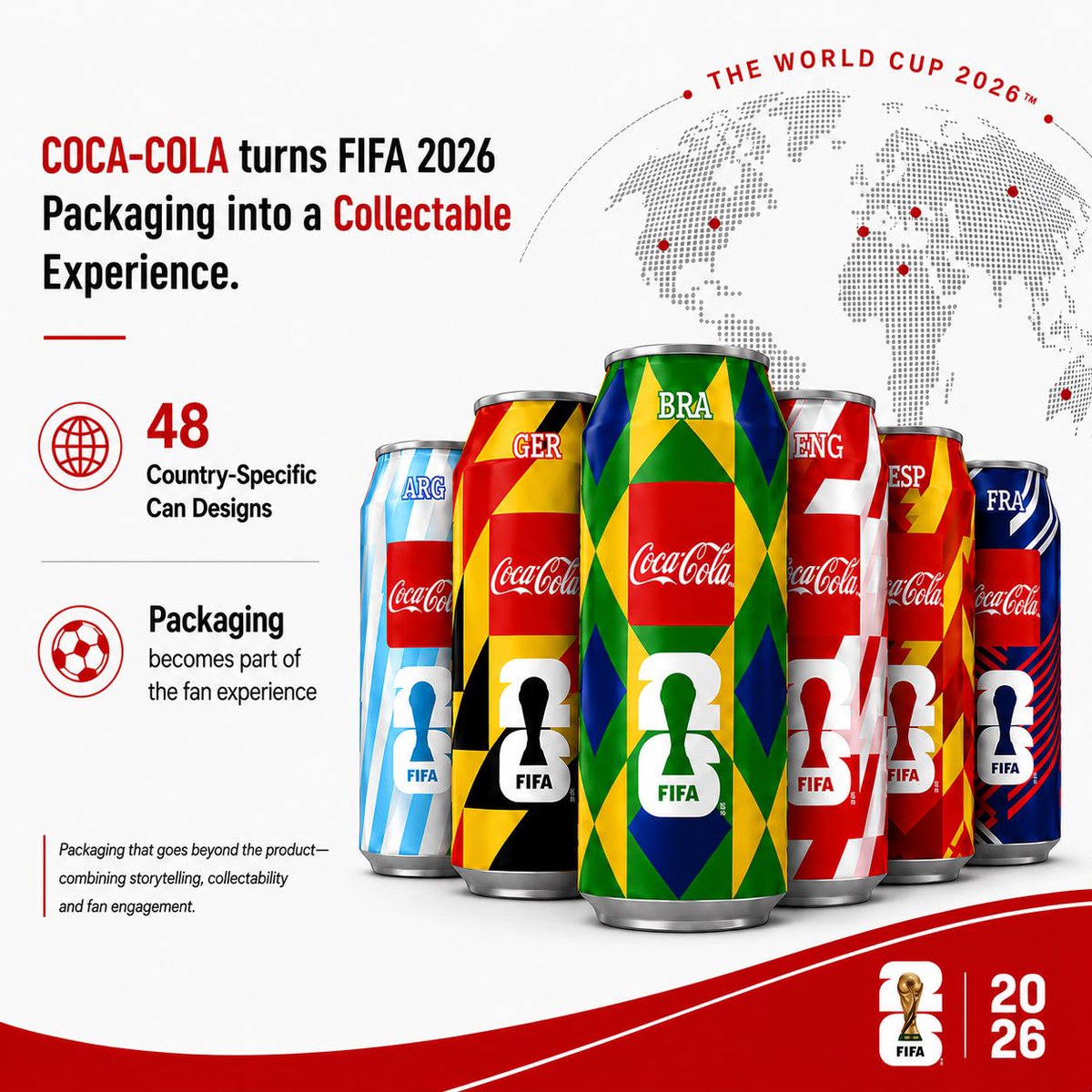 TheBmpa's tweet photo. Coca-Cola transforms FIFA 2026 packaging into a collectible experience with 48 country specific can designs—blending storytelling, national pride &amp; fan engagement. ⚽

Read: https://t.co/B9jGyiUhXj
Courtesy: @WhatPackaging 

#Packaging #Innovation #CocaCola https://t.co/enik9VxOka