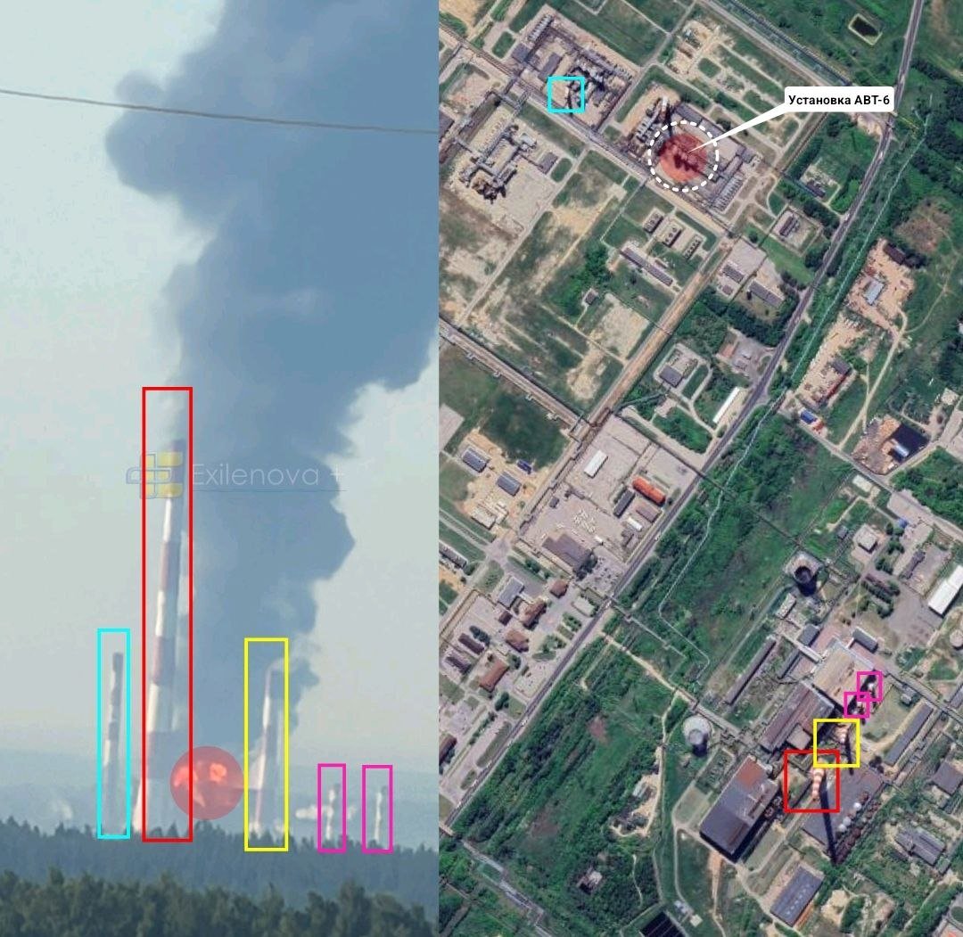 JayinKyiv's tweet photo. Struck was the facility's AVT-6 unit, taking 190,000 barrels/day in processing capacity offline, 53% of the plant's capacity. https://t.co/4yCpIIbMBF