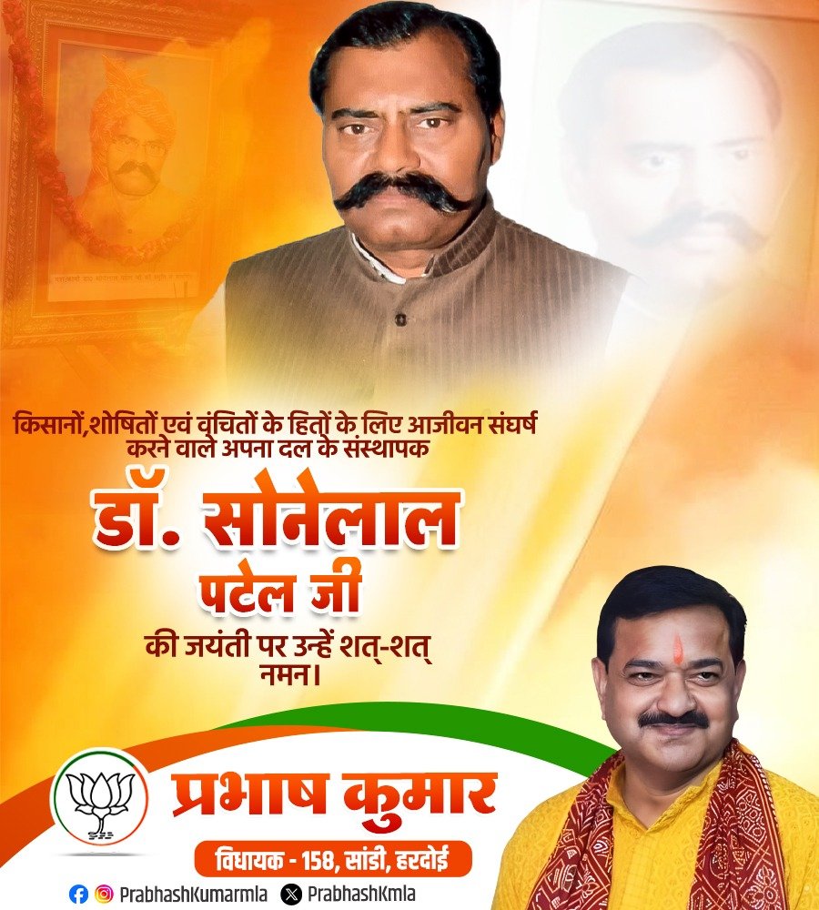 Prabhashkmla's tweet photo. किसानों,शोषितों एवं वंचितों के हितों के लिए आजीवन संघर्ष करने वाले अपना दल के संस्थापक डॉ. सोनेलाल पटेल जी की जयंती पर शत्-शत् नमन। https://t.co/1Rwjir4D6z