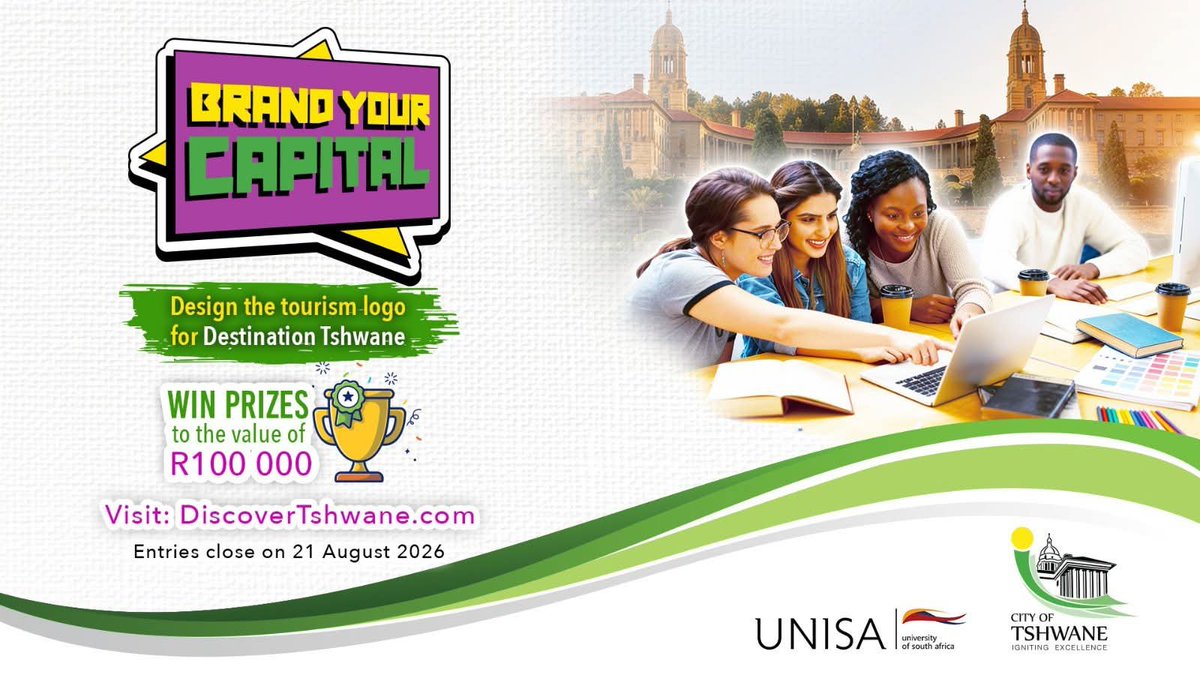 nasiphim's tweet photo. Creatives, it's your time to shine!!!!
This innovation challenge invites students studying at Tshwane-based universities to design and pitch a new brand concept that positions Tshwane as a competitive distinctive tourism destination. 

Vuka, Tshwane! This city won't build itself 🇿🇦❤️🇿🇦