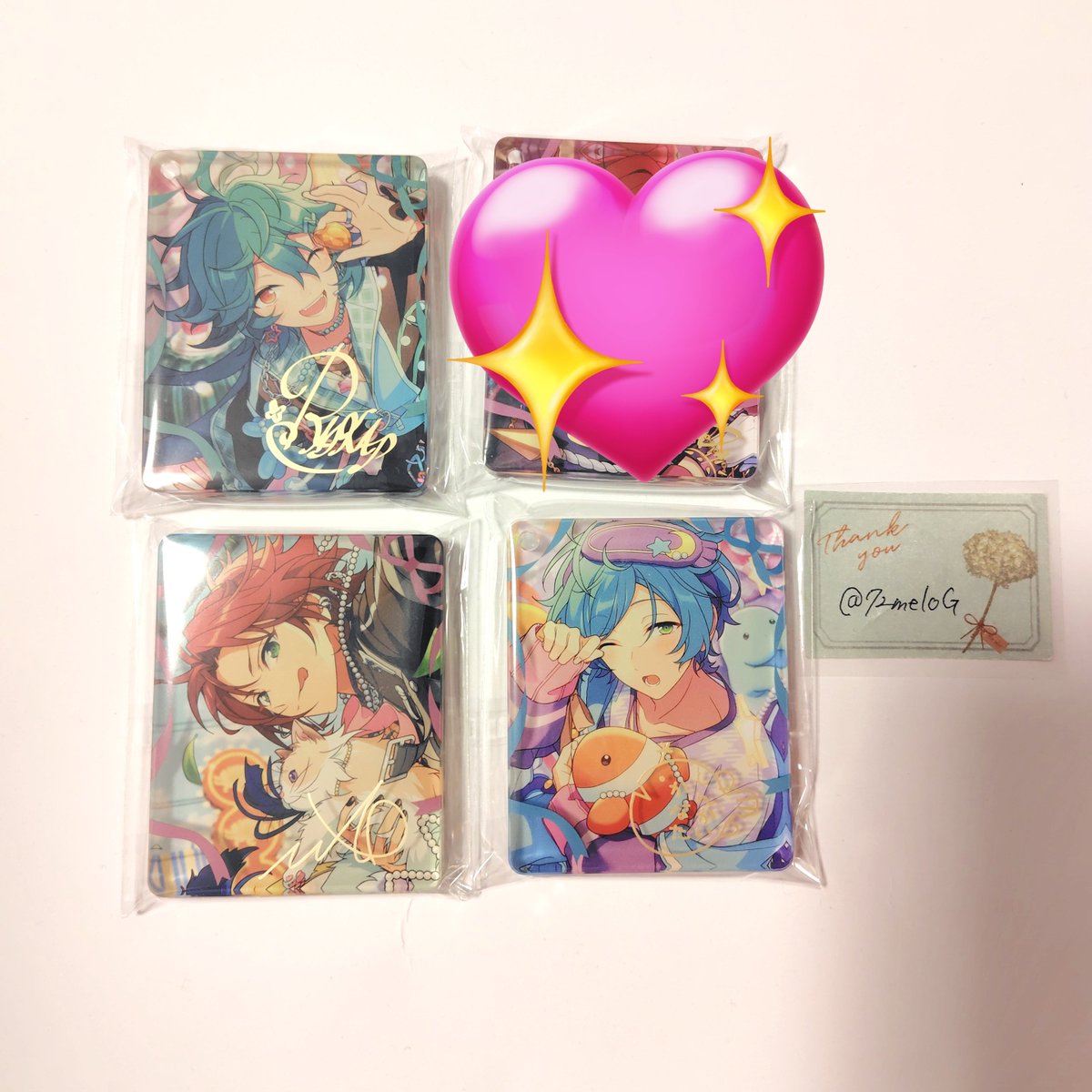 72meloG's tweet photo. @1【交換】あんスタ アニカフェ コロッタ CoLotta

▽譲
ライカ、真緒、奏汰
画像2、3枚目（過去弾）

▽求
今弾 レオ、忍＞千秋
vol.4 ジュン（EXCEED）
今弾アクスタ 忍/レオ/千秋/日和/ジュン
固定ポスト等

✔7/18キッチンカー京都手渡し可 https://t.co/ruto2aR0WB