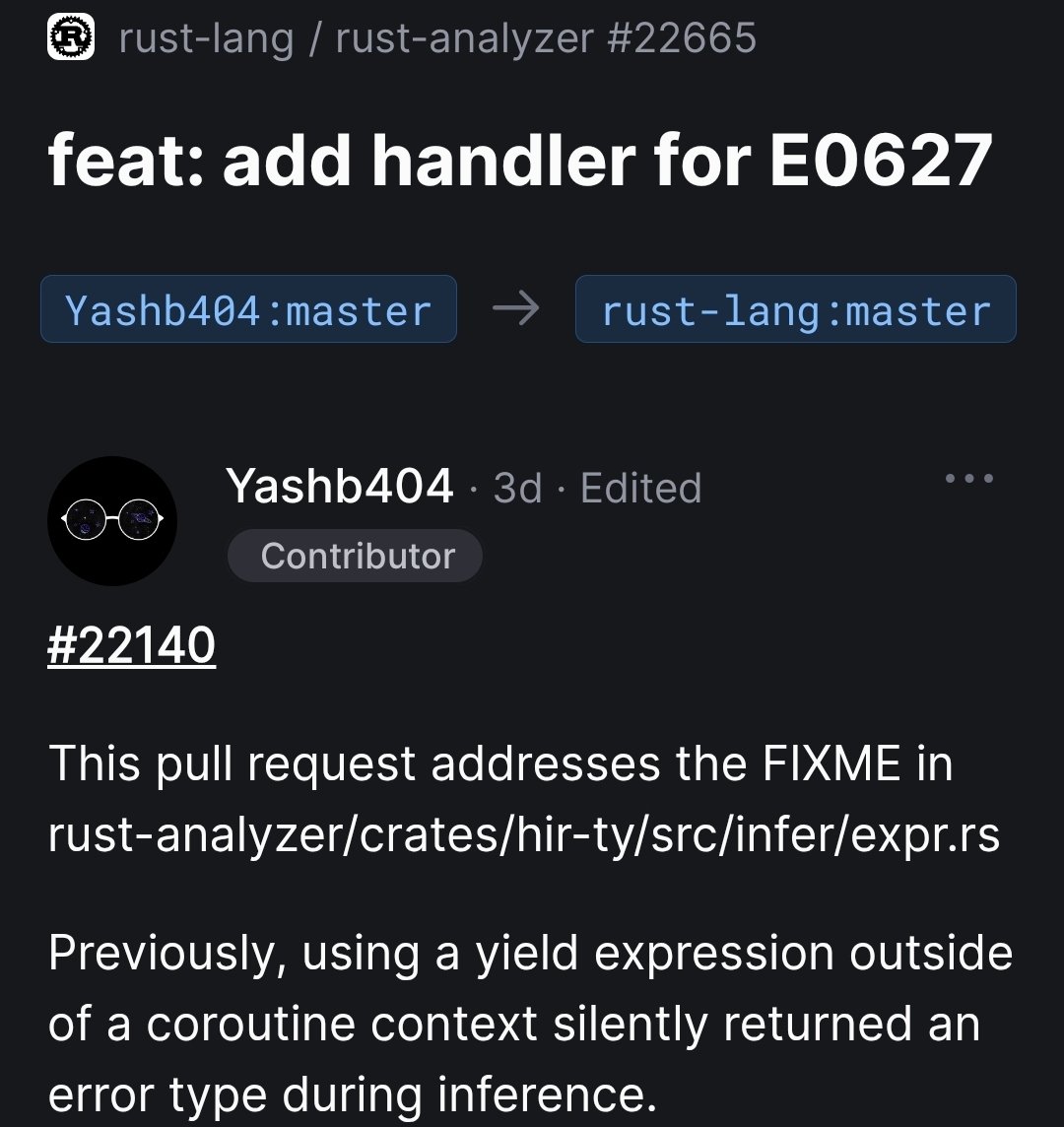 YashB404's tweet photo. Got a PR merged in the rust-analyzer 🎉

https://t.co/9iMeSDCGFT https://t.co/TNkjNrB8nL