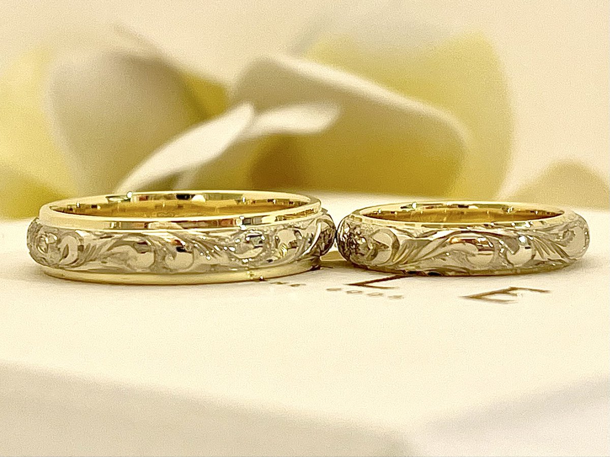 maile_sakae's tweet photo. お客様のご結婚指輪のご紹介です🌺
シャンパンゴールドとグリーンゴールドの上品で美しい2Tone Ring💍
に仕上がりました✨
#hawaiianjewerly
#MAILE
#結婚指輪
#ハワジュ結婚指輪
#ハワジュ名古屋
#ハワジュ好き
#ハワイアンジュエリー
https://t.co/GT8F4grBep https://t.co/RTahvIUA2U
