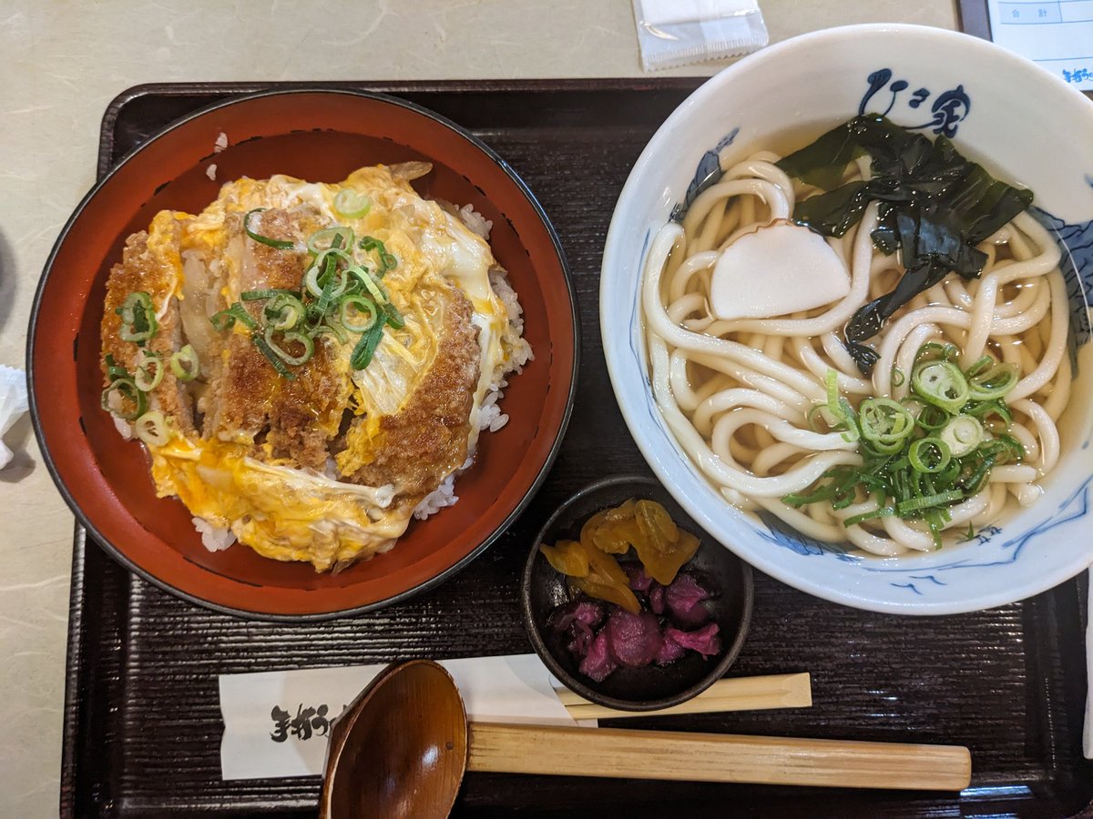 denngure's tweet photo. うどんとヘレカツ丼で満腹。 https://t.co/0naamoqOFb