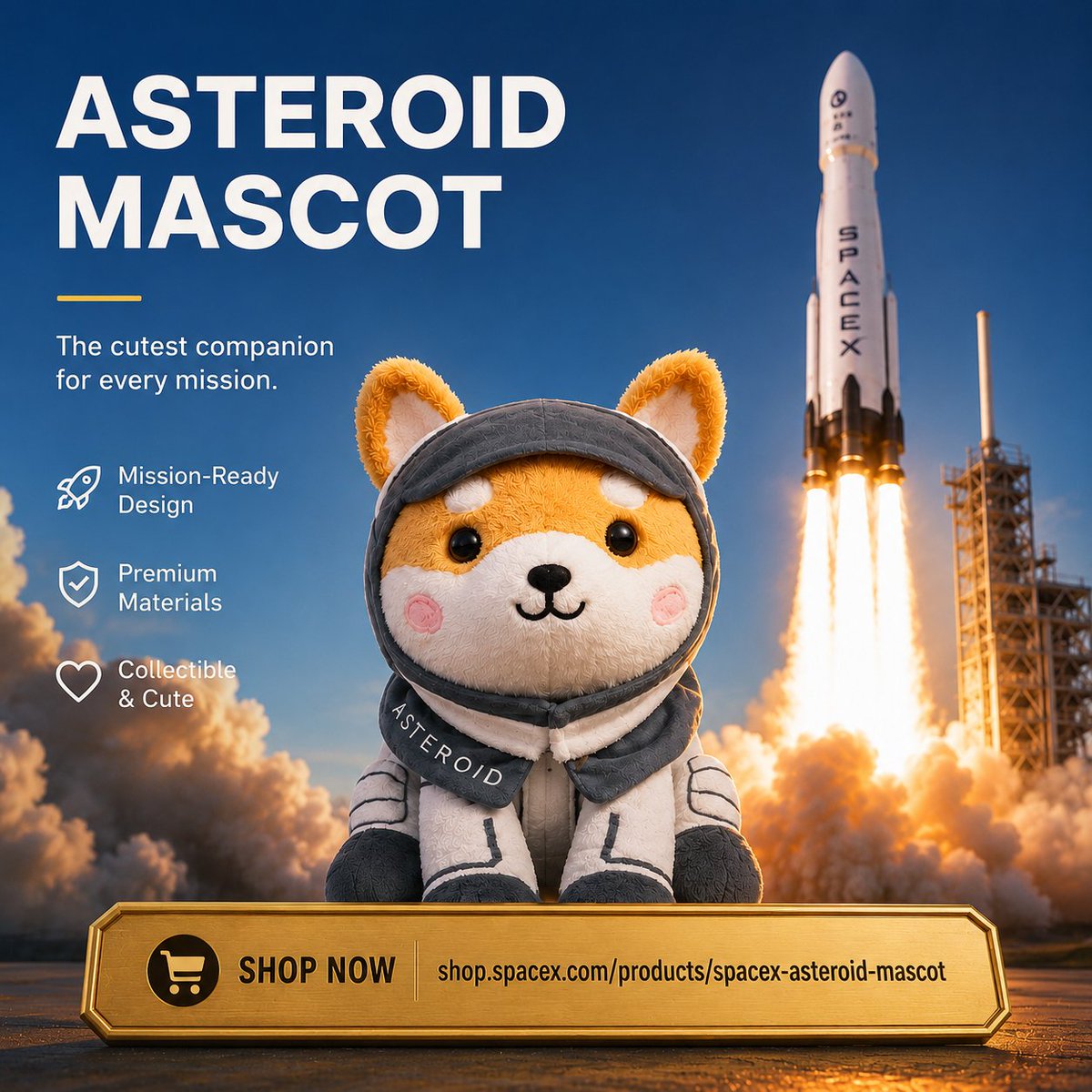 MascotAsteroid's tweet photo. Asteroid the Shiba, with the fluffiest of ears, is no ordinary pup – he’s a space pioneer.

He ventures the cosmos wagging his tail with delight, then returns to Earth for snuggles at night. 

Asteroid was designed by Liv P, honorary member of the Polaris Dawn Team.

https://t.co/0CbaLJFkut