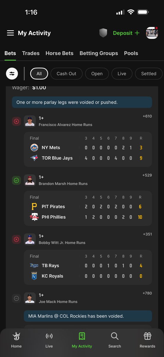 SupremeTUSS's tweet photo. @DKSports I want this to make sense . I have Joe Mack for a home run wake up it says voided but he still ends up batting and gets an inside the park home run . https://t.co/aTB08PhjTy
