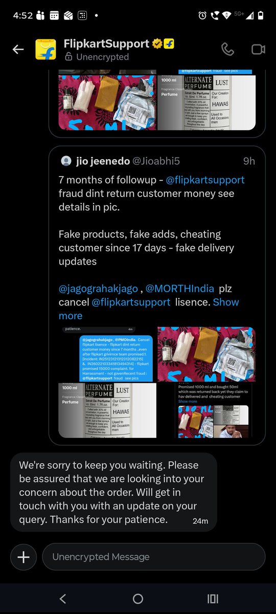 Jioabhi5's tweet photo. @flipkartsupport @jagograhakjago @PralhadJoshiOfc @blvermaup @Nimu_Bambhaniya @inidhikhare @PIB_India @mygovindia @PMOIndia @nch1915 U said call was made n solution  provided.. let me publish recorded calls on social media 

@flipkartsupport  stated  it's the seller fault and flipkart don't know what seller sends ... So Tommorow you will sell drugs and bombs and not ur fault.. wher is our money ?? https://t.co/2bWmpVfKVR