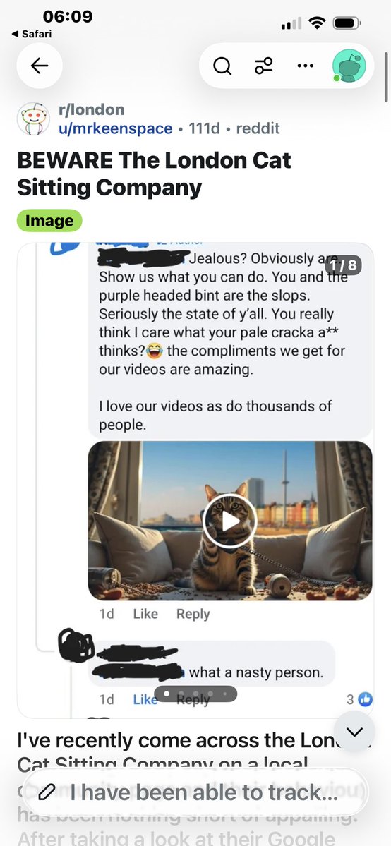 hackneyhive's tweet photo. This abomination. This freak of nature is a person named George Atkinson but goes by mrkeenspace on line, has posted some vile and untrue statements about me and my business on Reddit  (I was alerted to it), in an effort to sabotage it. He has never used my cat sitting service before but came across one of our animated promo ads on a local facebook page for #StokeNewington and for no reason refered to it as “AI slop”.  

The next day he left a one star review on a review platform, which he removed shortly after, then he posted it on Reddit.  Not sure if George Atkinson is his real name, but if you know who this freak of nature is, DM me. He lives in Stoke Newington.  #hackney .