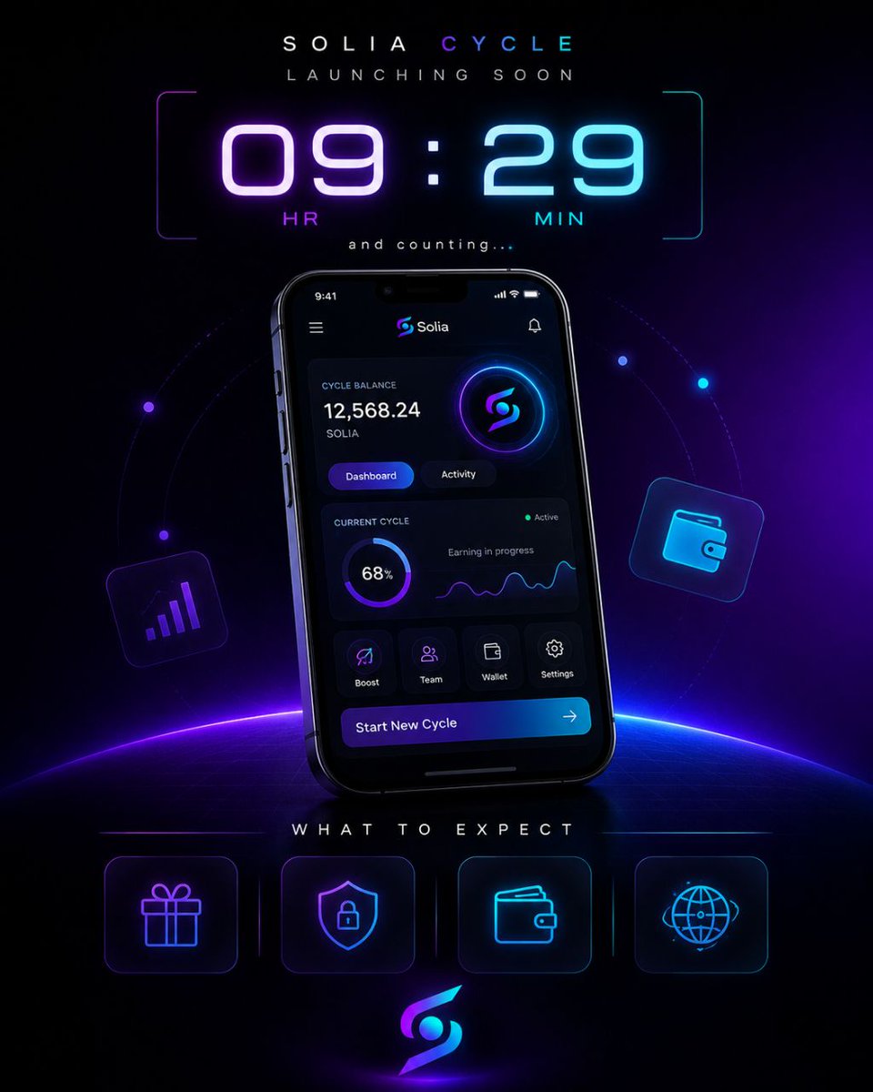 SoliaNetwork's tweet photo. In less than 10 hours, we officially launch Cycle to the public after months of building, closed testing, and continuous improvements.

🕒 Launch Time
🌍 2:00 PM UTC
       3:00 PM WAT
       7:30 PM IST

Cycle is the first product in the Solia ecosystem and the starting point for everything we're building.

Before launch, here are a few things you should know:

🟣 Cycle is where your journey into the Solia ecosystem begins.

🟣 The Solia Token is the native token powering the entire Solia ecosystem.

🟣 Holding Solia unlocks lower fees across Solia products, including Solia Escrow and future applications.

🟣 Your Solia holdings become part of your identity within the ecosystem, unlocking access to specialized features, future utilities, and ecosystem-wide benefits.

🟣 Cycle is designed to help you build your Solia balance while positioning yourself early in the ecosystem.

🟣 This is only the beginning. More products, utilities, and real-world use cases are already on the Solia road map and Cycle is your first step toward them.

Launch Availability
✅ Android is available from launch.

🍎 iOS support is coming soon.

Whether you're here to build your Solia balance, position yourself early, reduce future fees, or grow alongside the ecosystem from day one, Cycle is where it all begins.

What would you like to know before Cycle app goes live?

Drop your questions in the comments 👇