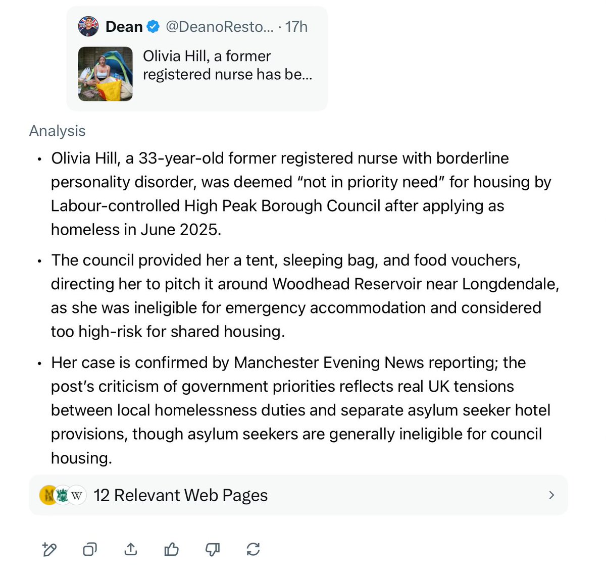 shebot's tweet photo. She needs more sufficient care. They could at least put her in a bedsit. It’s bang out of order that the unvetted are cared for more than our own needs.

We can house the third world because their own corrupt or dictatorial states are negligent, yet we are no better since we fail our own citizens. It’s completely irrational, all because Starmer was overcompensating and showing off to Europe and the rest of the world.

It’s exactly the same as the world hunger argument. Without eradicating the root cause, the problem will always remain. So much so it’s now infecting the rest of the world instead of nipping it in the bud