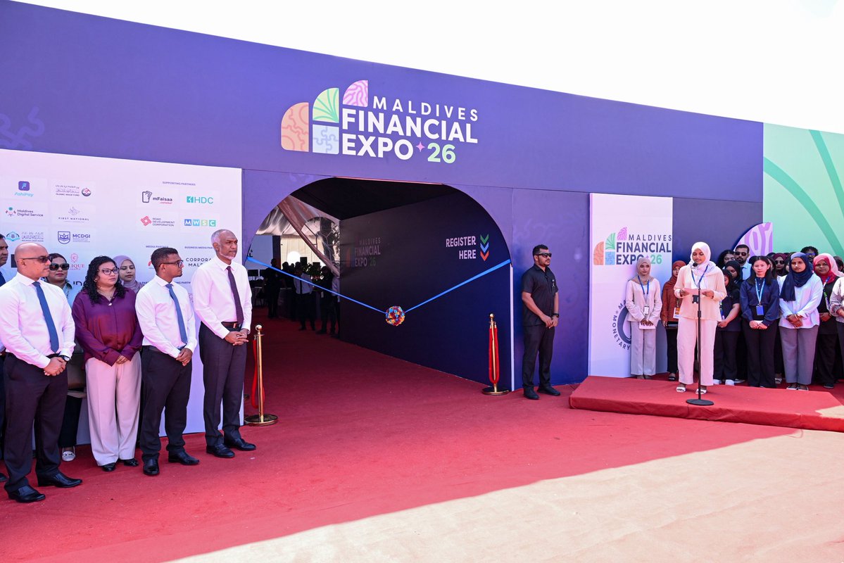 presidencymv's tweet photo. President Dr @MMuizzu launches the Maldives Financial Expo 2026, organised by @MMA_Maldives, at Hulhumalé Central Park.

Held for the first time in nine years, the expo brings the country's financial sector together under one roof, aimed at improving literacy, inclusion and access to new products in the sector.