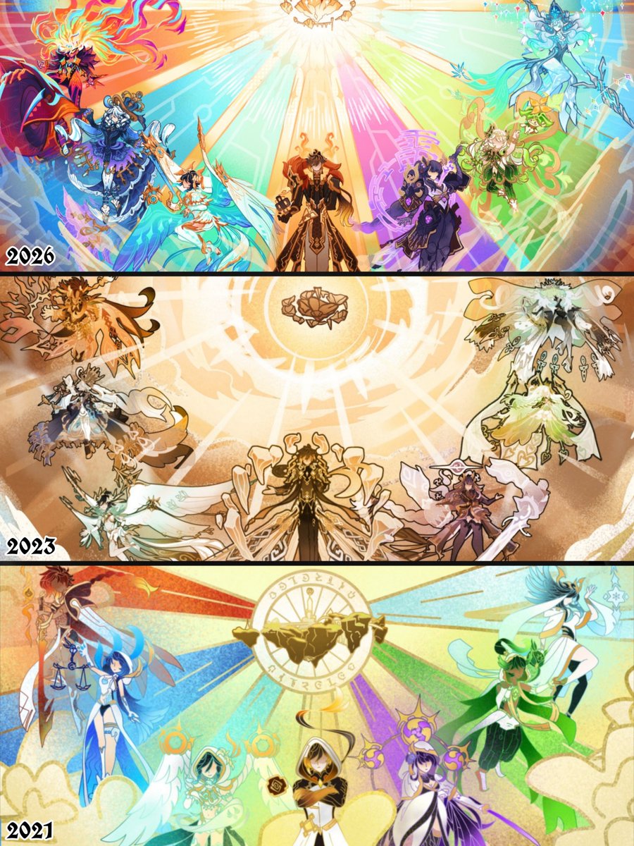 Archon7gnosis's tweet photo. @Erbiarts Art of The
   ✨ARCHONS✨ 
❤️💙🩵🧡💜💚🤍

Compilation (2021, 2023, 2026)

#GenshinImpact #Venti #Zhongli #Raiden_Shogun_Ei #Nahida #Furina #Mavuika #Tsaritsa #Anastasya #Snezhnaya https://t.co/PKwgv3fET3