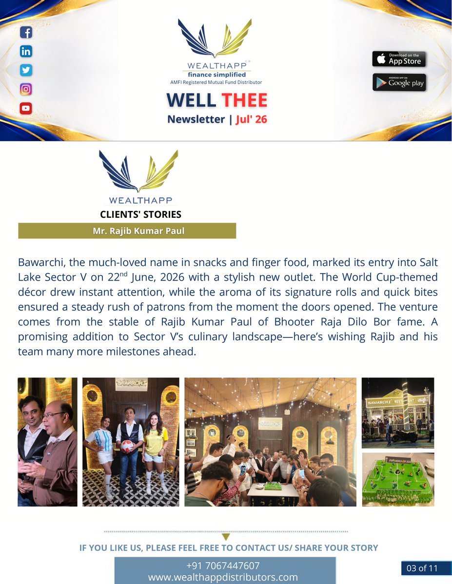 WealthappD's tweet photo. Our monthly e-newsletter, WellThee (You Stay Well) for the month of July 2026 is published. We are glad to share it with you.

Registered Name-Wealthapp Distributors Pvt Ltd
AMFI Registration Number-ARN-85592

#wealthapp #FinanceSimplified #wellthee #july #bhfyp https://t.co/RDPY4DglCC