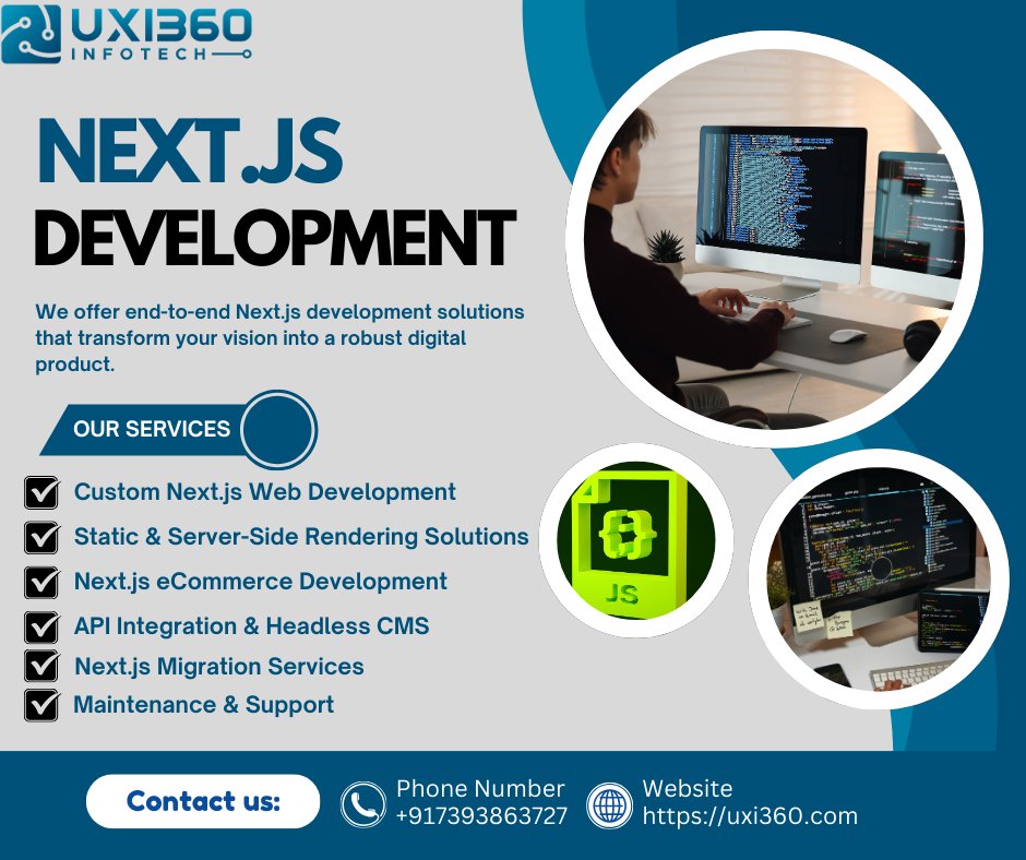 Uxi360InfoTech's tweet photo. 🚀 Build blazing-fast, SEO-friendly web applications with UXI360 InfoTech!Our Next.js expertise includes:
✅ Custom Development
✅ SSR &amp; SSG
✅ eCommerce
✅ API Integration

🌐 https://t.co/Z4X3cp39V9

#NextJS #ReactJS #WebDevelopment #JavaScript #UXI360 #DigitalTransformation https://t.co/SfNJ6aIjNR