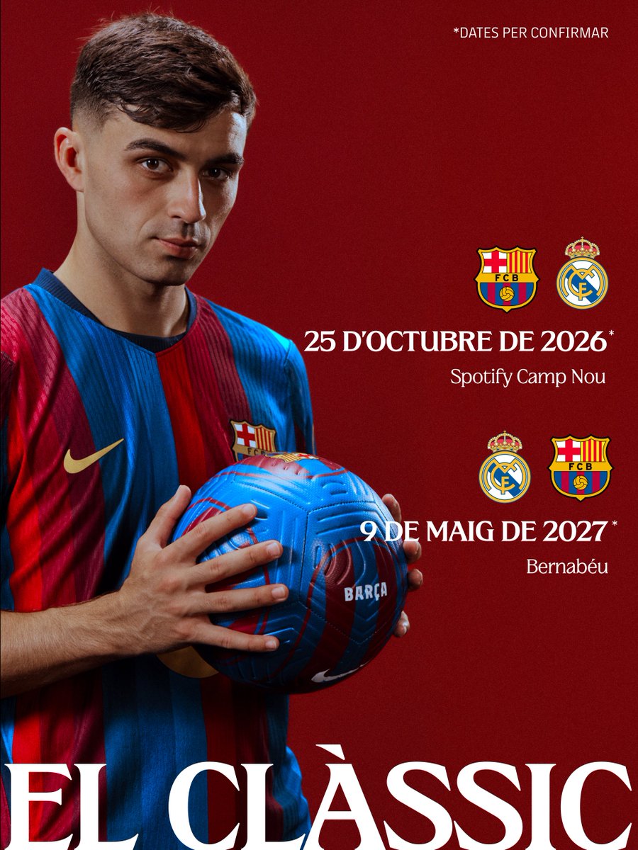 FCBarcelona_cat's tweet photo. Les dates d'#ElClàssic 👀

🏟️ Primera volta a l'Spotify Camp Nou
✈️ Segona volta al Bernabéu https://t.co/16NpzjYH0n