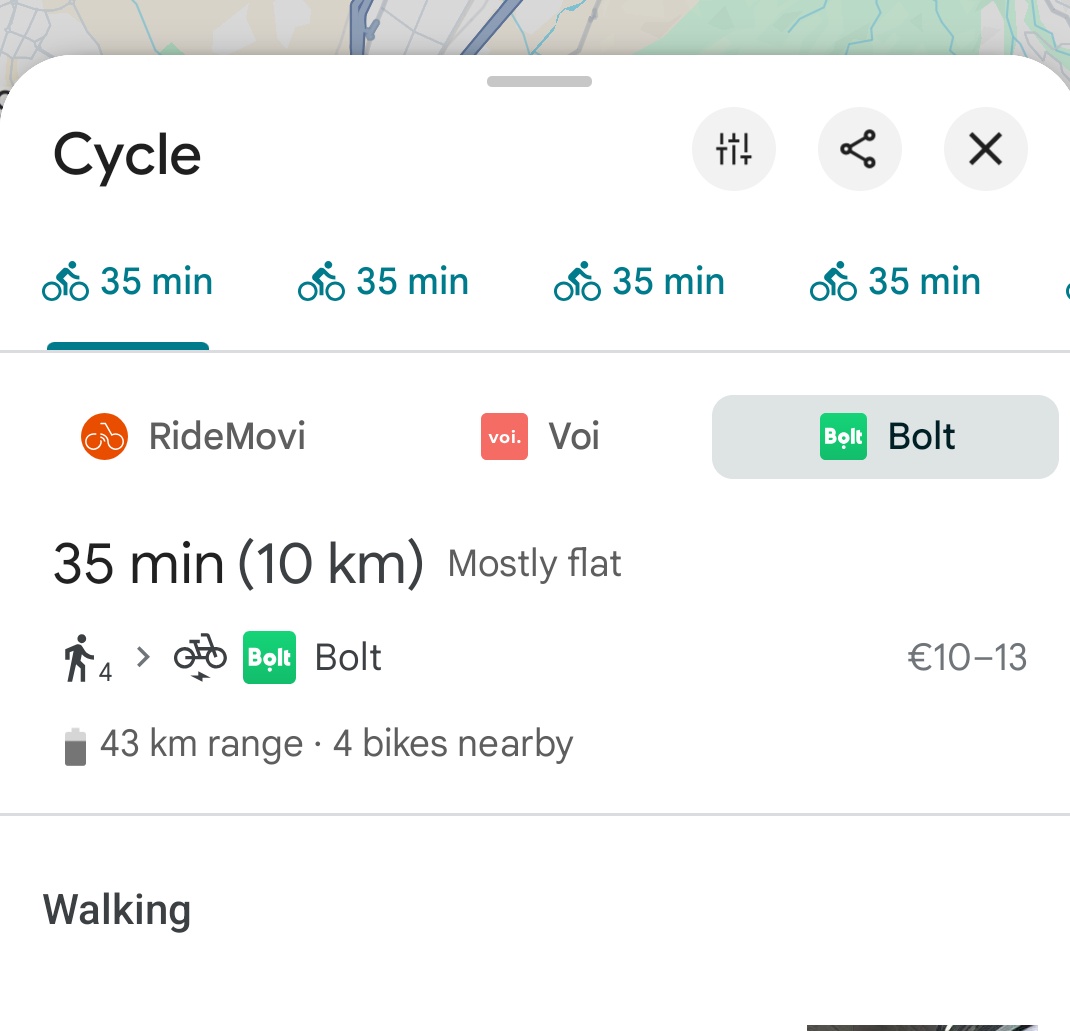 _ngt__'s tweet photo. @googlemaps super annoying bug in v26.27.00.939499367 on Android where directions are _always_ locked to cycling. 🫣 https://t.co/hW35zUevqp