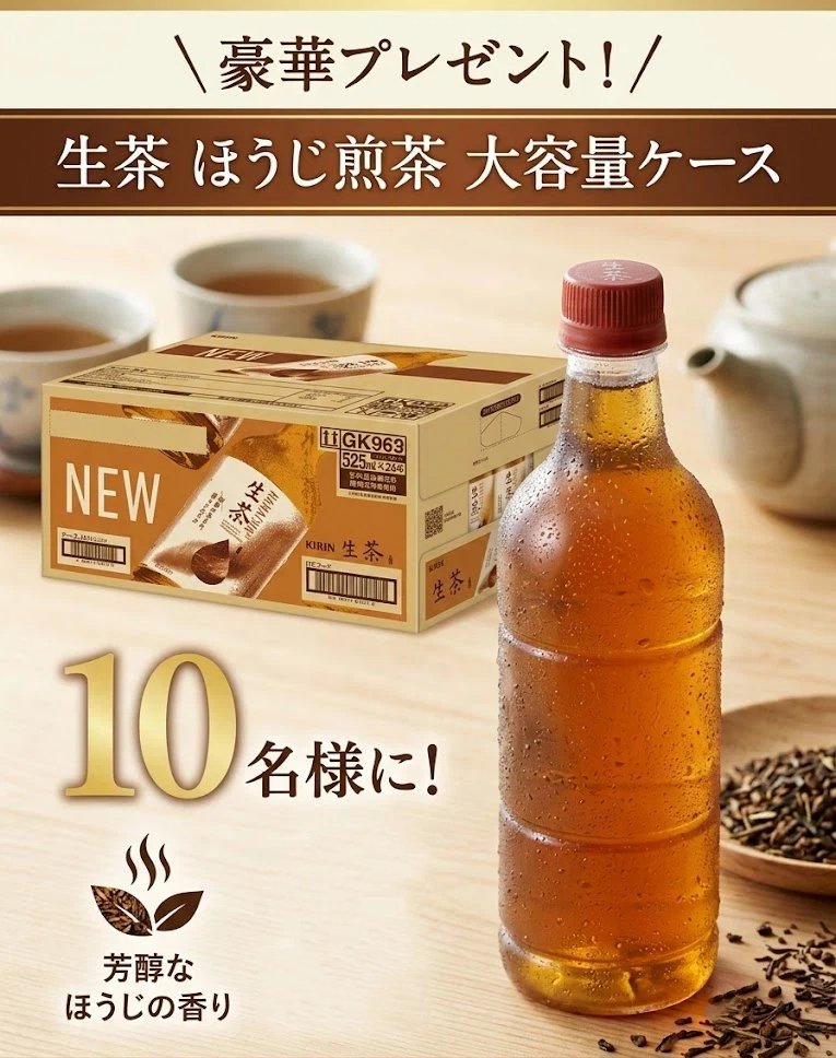rakusmile_jp's tweet photo. ＼✨フォロー＆RTで当たる！✨／
🎁【豪華プレゼント】🎁
キリン 生茶 ほうじ煎茶 525ml 24本！

こだわりの芳醇なほうじの香り、ぜひこの機会に体験してください！

“生茶”をプレゼント x 10 名様✨

応募方法
①@rakusmile_jp をフォロー
②この投稿をRT＆いいね
③コメントで『参加』

締切：7月9日 https://t.co/Xx0l7HTMqi